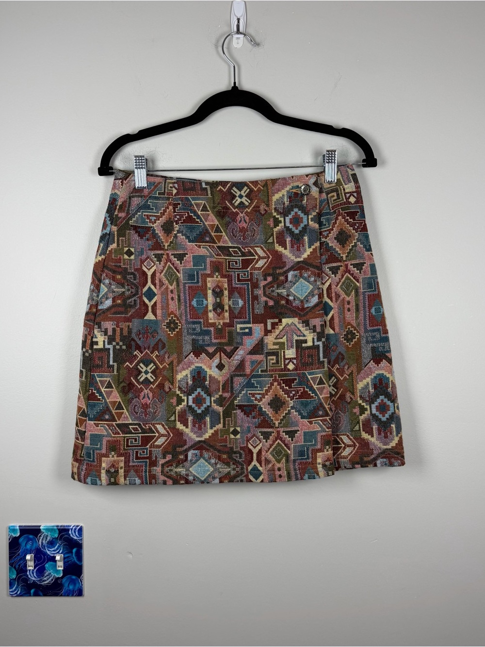 VTG Carole Little Tapestry Southwestern Aztec Western Fall Wrap Skirt 6 Petite